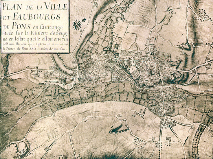 Plan de la ville et faubourgs de Pons. Album de Masse. Photo J. Daniel.