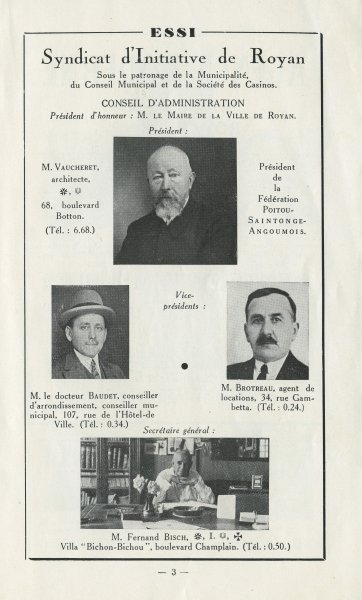 Georges Vaucheret et le conseil d'administration du syndicat d'initiative extrait du Cri de Royan / coll. Bonne Anse