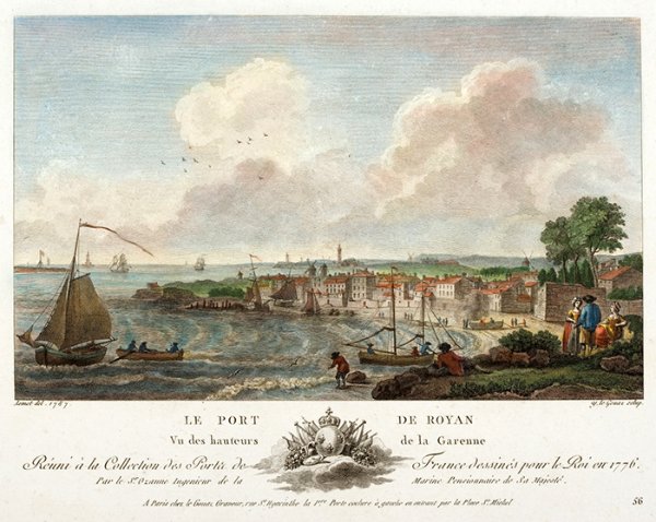 Le port de Royan - Vue des hauteurs de la Garenne - Collection des Ports de France d'Ozanne - n°54 (Dessinateur : Lomet. Graveur : Le Gouaz. Date : 1776) / Visuel : D.R.