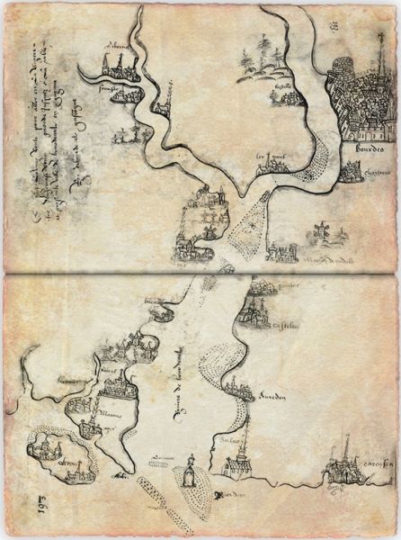 La carte d'Alfonse de Saintonge, 1545, de l'embouchure de la Gironde jusqu'à Bordeaux, telle qu'elle est conservée à la Bibliothèque Nationale. / Visuel : D.R.