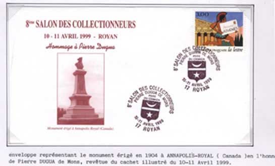 Cachet illustré Dugua de Mons du 10 avril 1999 / Visuel : D.R.