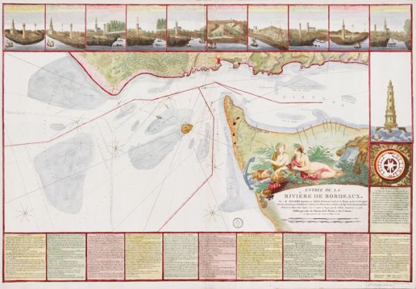 Carte coloriée de l'entrée de la rivière de Bordeaux, relevée en divers temps depuis 1776 et vérifiée à Royan par les pilotes lamaneurs, en 1798 (détail). Joseph Teulère, 1798. / Visuel : D.R.