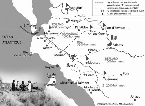 Carte extraite du livre {i}Bombardement et libération de la Poche de Royan{i}, Marie-Anne Bouchet-Roy, éd Bonne Anse. / Visuel : D.R.