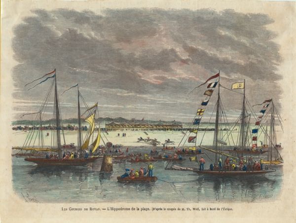 Courses de Royan, Hippodrome de la plage (détail). Anonyme, Illustration dans Le Monde illustré du 29 août 1868. / Visuel : D.R.