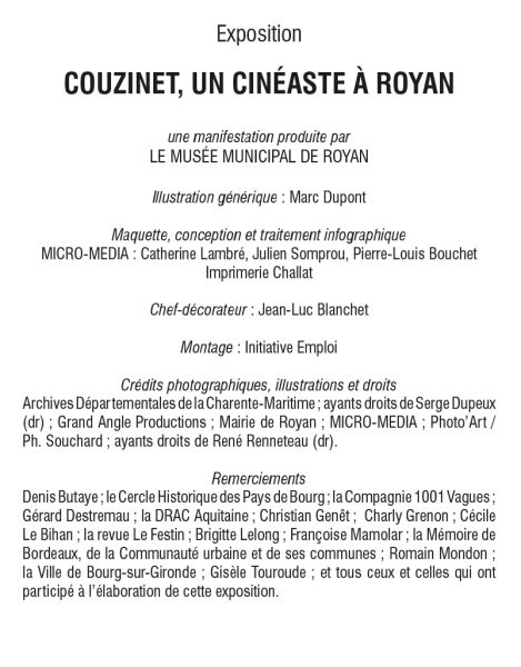 Crédits et remerciements・Expo « Couzinet, un cinéaste à Royan » / Visuel : D.R.