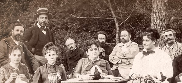 Émile Zola au Paradou, entouré de Victor Billaud, Georges et Georgette Charpentier, Alexandrine Zola, André Lemoyne, Théodore Duret et Fernand Desmoulins. / coll. AD 17