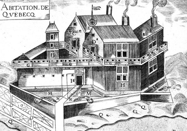 Habitation de Québec, d'après un dessin de Samuel de Champlain. / Visuel : D.R.