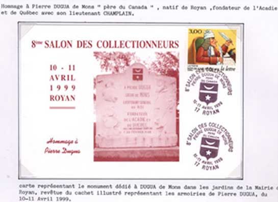 Hommage à Dugua de Mons, avril 1999 / Visuel : D.R.