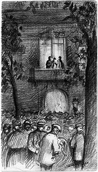 Lecture quotidienne du communiqué officiel depuis le balcon de la mairie / Coll M. Sicard
