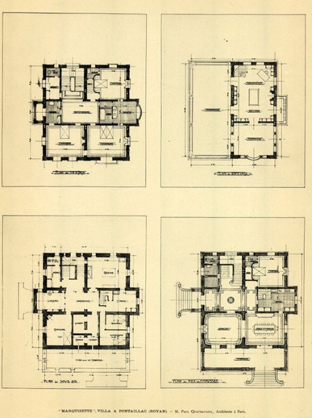 Villa La Marquisette, Plans sous-sol, rez de chaussée et étages] / Port-folio et planches extraites de ”Villas et Cottages des bords de l'Océan”, éd. Ch. Massin (vers 1926).