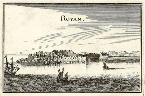 Vue du château en ruine après le siège de 1622 / M. Mérian