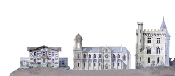 Villa Mestreau à Saint-Georges-de-Didonne ; projet d'église à Saint-Jean d'Angély ; avant-projet de château non identifié. / Visuel : D.R.